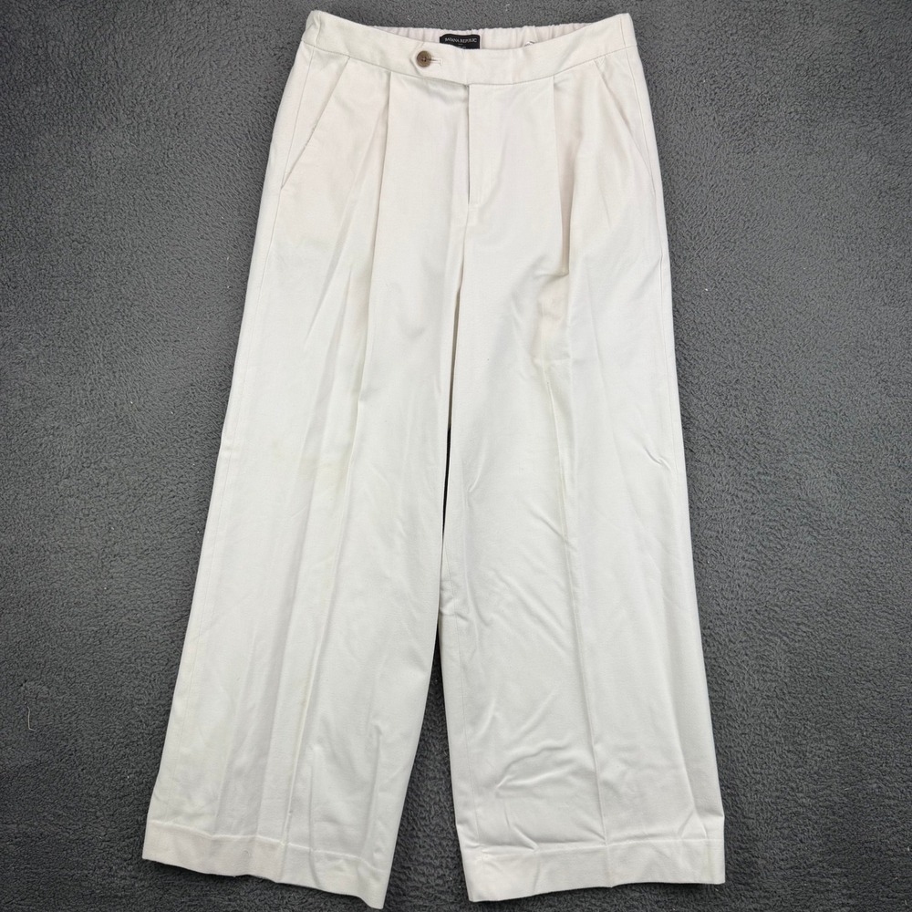 Bananaโ Republic Womens 8 Wide Leg Pleated Trousers Cream White Stretch Pants